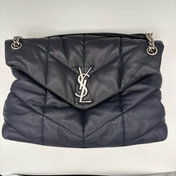 Yves Saint Laurent Handbags - YSL LouLou Medium Navy Blue Puffer